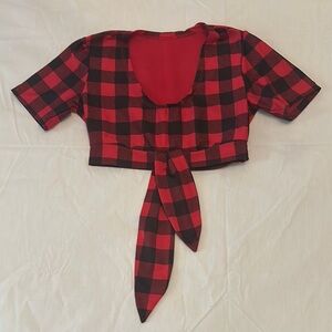 Chic Red and Black Plaid Women's Top
